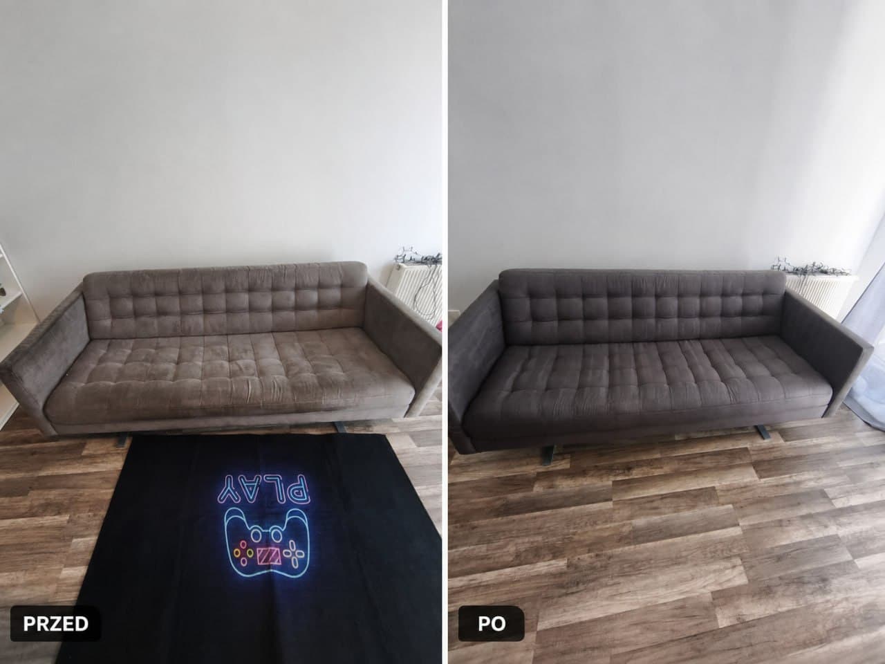 Tapicerka meblowa przed i po czyszczeniu tapicerki meblowej Lider Prania