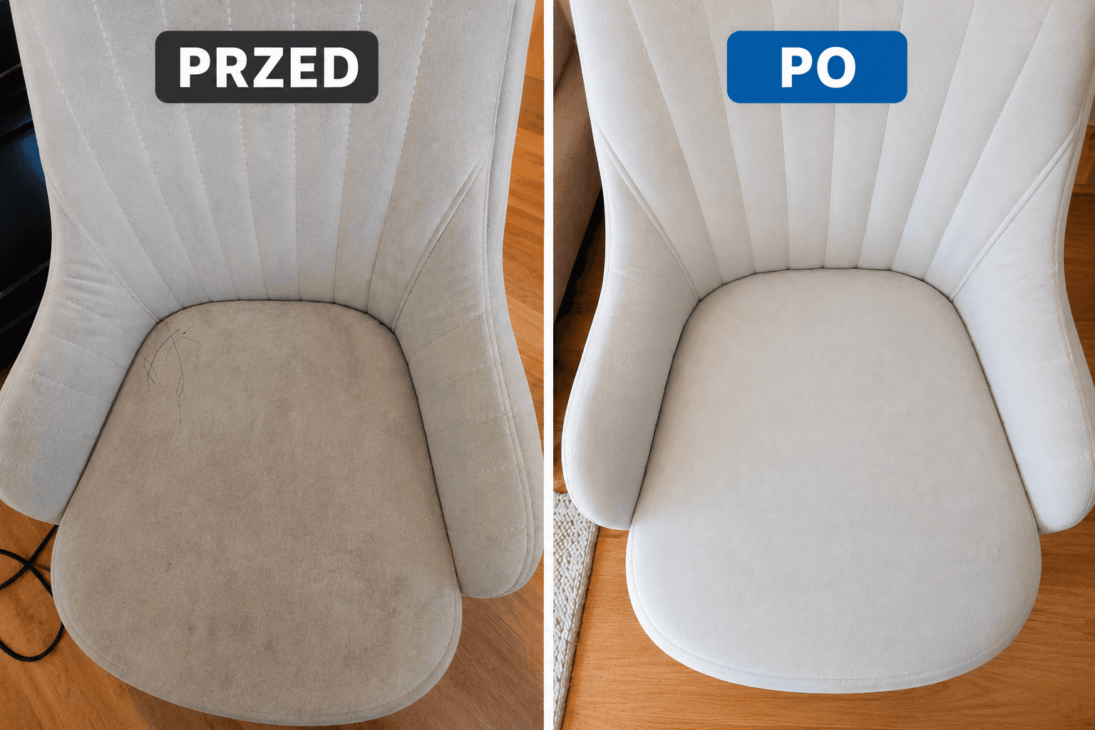Fotel przed i po czyszczeniu tapicerki meblowej Lider Prania